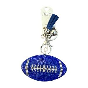 Juliet Blue Rhinestone Football Keychain